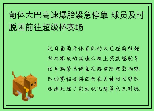 葡体大巴高速爆胎紧急停靠 球员及时脱困前往超级杯赛场