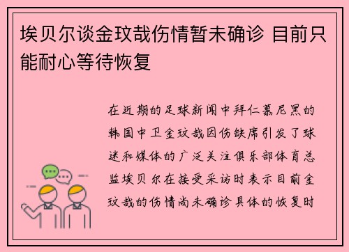 埃贝尔谈金玟哉伤情暂未确诊 目前只能耐心等待恢复
